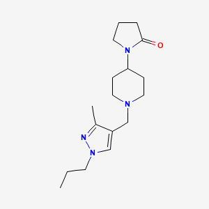 molecular formula C17H28N4O B5303471 1-{1-[(3-methyl-1-propyl-1H-pyrazol-4-yl)methyl]piperidin-4-yl}pyrrolidin-2-one 
