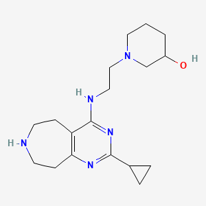 molecular formula C18H29N5O B5303546 1-{2-[(2-cyclopropyl-6,7,8,9-tetrahydro-5H-pyrimido[4,5-d]azepin-4-yl)amino]ethyl}piperidin-3-ol 