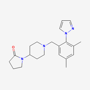 molecular formula C21H28N4O B5303628 1-{1-[3,5-dimethyl-2-(1H-pyrazol-1-yl)benzyl]piperidin-4-yl}pyrrolidin-2-one 