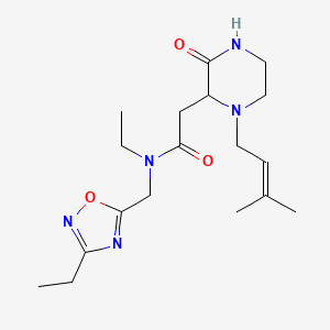 molecular formula C18H29N5O3 B5303654 N-ethyl-N-[(3-ethyl-1,2,4-oxadiazol-5-yl)methyl]-2-[1-(3-methyl-2-buten-1-yl)-3-oxo-2-piperazinyl]acetamide 
