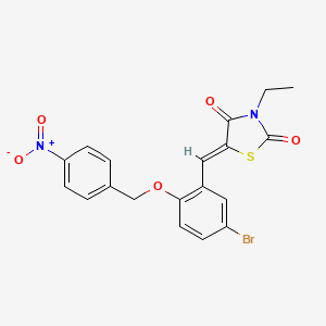 molecular formula C19H15BrN2O5S B5303678 5-{5-bromo-2-[(4-nitrobenzyl)oxy]benzylidene}-3-ethyl-1,3-thiazolidine-2,4-dione 