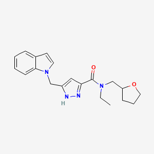 molecular formula C20H24N4O2 B5303705 N-ethyl-5-(1H-indol-1-ylmethyl)-N-(tetrahydrofuran-2-ylmethyl)-1H-pyrazole-3-carboxamide 