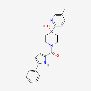 molecular formula C22H23N3O2 B5303740 4-(5-methylpyridin-2-yl)-1-[(5-phenyl-1H-pyrrol-2-yl)carbonyl]piperidin-4-ol 
