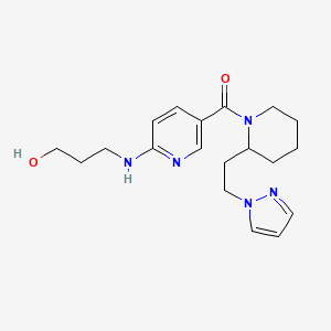 molecular formula C19H27N5O2 B5303753 3-{[5-({2-[2-(1H-pyrazol-1-yl)ethyl]piperidin-1-yl}carbonyl)pyridin-2-yl]amino}propan-1-ol 