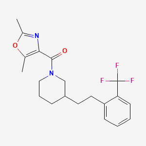 molecular formula C20H23F3N2O2 B5303844 1-[(2,5-dimethyl-1,3-oxazol-4-yl)carbonyl]-3-{2-[2-(trifluoromethyl)phenyl]ethyl}piperidine 