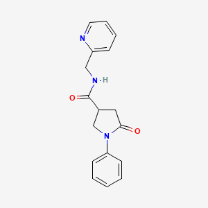 molecular formula C17H17N3O2 B5303872 5-oxo-1-phenyl-N-(pyridin-2-ylmethyl)pyrrolidine-3-carboxamide 