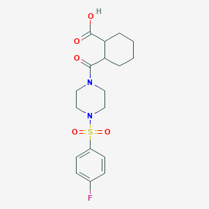 molecular formula C18H23FN2O5S B5303945 2-({4-[(4-fluorophenyl)sulfonyl]-1-piperazinyl}carbonyl)cyclohexanecarboxylic acid 