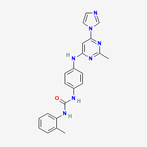 molecular formula C22H21N7O B5303959 N-(4-{[6-(1H-imidazol-1-yl)-2-methyl-4-pyrimidinyl]amino}phenyl)-N'-(2-methylphenyl)urea 