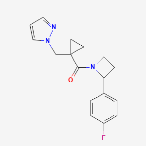 molecular formula C17H18FN3O B5303990 1-[(1-{[2-(4-fluorophenyl)azetidin-1-yl]carbonyl}cyclopropyl)methyl]-1H-pyrazole 