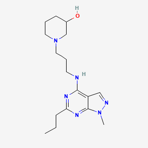 molecular formula C17H28N6O B5304015 1-{3-[(1-methyl-6-propyl-1H-pyrazolo[3,4-d]pyrimidin-4-yl)amino]propyl}-3-piperidinol 