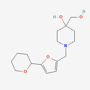 molecular formula C16H25NO4 B5304101 4-(hydroxymethyl)-1-{[5-(tetrahydro-2H-pyran-2-yl)-2-furyl]methyl}piperidin-4-ol 