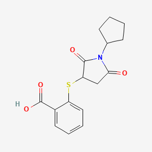 molecular formula C16H17NO4S B5304365 2-[(1-cyclopentyl-2,5-dioxo-3-pyrrolidinyl)thio]benzoic acid 