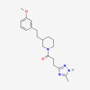 molecular formula C20H28N4O2 B5304390 3-[2-(3-methoxyphenyl)ethyl]-1-[3-(5-methyl-1H-1,2,4-triazol-3-yl)propanoyl]piperidine 