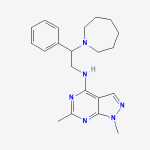 molecular formula C21H28N6 B5304531 N-[2-(1-azepanyl)-2-phenylethyl]-1,6-dimethyl-1H-pyrazolo[3,4-d]pyrimidin-4-amine 