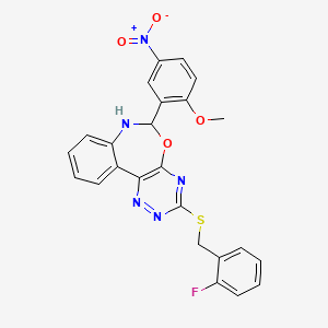 molecular formula C24H18FN5O4S B5304597 3-[(2-fluorobenzyl)thio]-6-(2-methoxy-5-nitrophenyl)-6,7-dihydro[1,2,4]triazino[5,6-d][3,1]benzoxazepine 