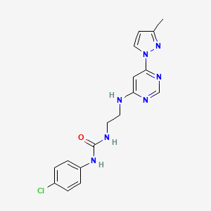 molecular formula C17H18ClN7O B5304601 N-(4-chlorophenyl)-N'-(2-{[6-(3-methyl-1H-pyrazol-1-yl)-4-pyrimidinyl]amino}ethyl)urea 