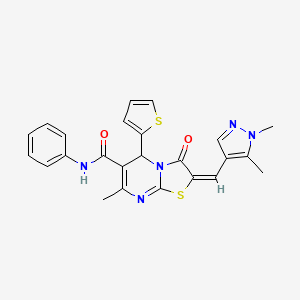 molecular formula C24H21N5O2S2 B5304888 2-[(1,5-dimethyl-1H-pyrazol-4-yl)methylene]-7-methyl-3-oxo-N-phenyl-5-(2-thienyl)-2,3-dihydro-5H-[1,3]thiazolo[3,2-a]pyrimidine-6-carboxamide 