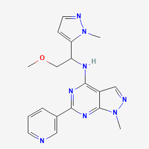 molecular formula C18H20N8O B5304956 N-[2-methoxy-1-(1-methyl-1H-pyrazol-5-yl)ethyl]-1-methyl-6-(3-pyridinyl)-1H-pyrazolo[3,4-d]pyrimidin-4-amine 
