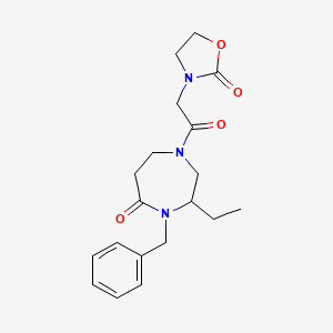 molecular formula C19H25N3O4 B5305085 4-benzyl-3-ethyl-1-[(2-oxo-1,3-oxazolidin-3-yl)acetyl]-1,4-diazepan-5-one 
