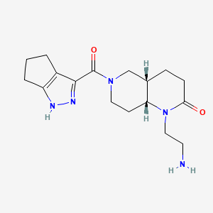 molecular formula C17H25N5O2 B5305120 rel-(4aS,8aR)-1-(2-aminoethyl)-6-(1,4,5,6-tetrahydrocyclopenta[c]pyrazol-3-ylcarbonyl)octahydro-1,6-naphthyridin-2(1H)-one hydrochloride 