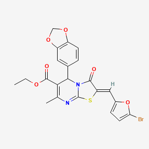 molecular formula C22H17BrN2O6S B5305151 ethyl 5-(1,3-benzodioxol-5-yl)-2-[(5-bromo-2-furyl)methylene]-7-methyl-3-oxo-2,3-dihydro-5H-[1,3]thiazolo[3,2-a]pyrimidine-6-carboxylate 