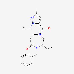 molecular formula C21H28N4O2 B5305176 4-benzyl-3-ethyl-1-[(1-ethyl-3-methyl-1H-pyrazol-5-yl)carbonyl]-1,4-diazepan-5-one 