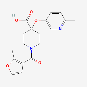 molecular formula C18H20N2O5 B5305355 1-(2-methyl-3-furoyl)-4-[(6-methylpyridin-3-yl)oxy]piperidine-4-carboxylic acid 