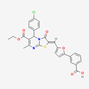 molecular formula C28H21ClN2O6S B5305510 3-(5-{[5-(4-chlorophenyl)-6-(ethoxycarbonyl)-7-methyl-3-oxo-5H-[1,3]thiazolo[3,2-a]pyrimidin-2(3H)-ylidene]methyl}-2-furyl)benzoic acid 