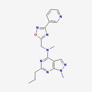 molecular formula C18H20N8O B5305526 N,1-dimethyl-6-propyl-N-{[3-(3-pyridinyl)-1,2,4-oxadiazol-5-yl]methyl}-1H-pyrazolo[3,4-d]pyrimidin-4-amine 