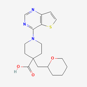 molecular formula C18H23N3O3S B5305537 4-(tetrahydro-2H-pyran-2-ylmethyl)-1-thieno[3,2-d]pyrimidin-4-ylpiperidine-4-carboxylic acid 
