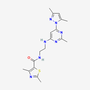 molecular formula C18H23N7OS B5305837 N-(2-{[6-(3,5-dimethyl-1H-pyrazol-1-yl)-2-methyl-4-pyrimidinyl]amino}ethyl)-2,4-dimethyl-1,3-thiazole-5-carboxamide 