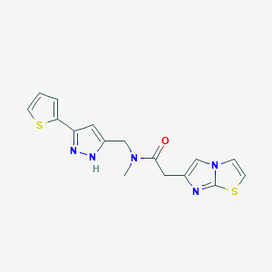 molecular formula C16H15N5OS2 B5305971 2-imidazo[2,1-b][1,3]thiazol-6-yl-N-methyl-N-{[3-(2-thienyl)-1H-pyrazol-5-yl]methyl}acetamide 