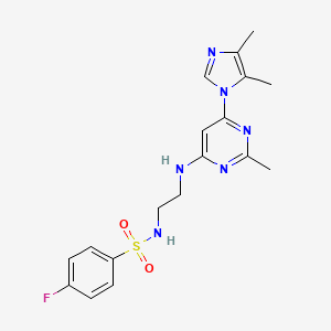 molecular formula C18H21FN6O2S B5305981 N-(2-{[6-(4,5-dimethyl-1H-imidazol-1-yl)-2-methyl-4-pyrimidinyl]amino}ethyl)-4-fluorobenzenesulfonamide 