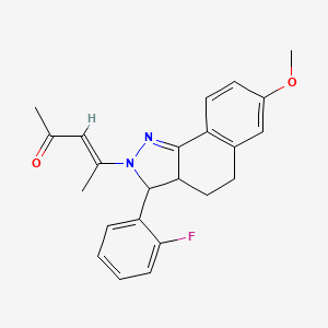 molecular formula C23H23FN2O2 B5306213 4-[3-(2-fluorophenyl)-7-methoxy-3,3a,4,5-tetrahydro-2H-benzo[g]indazol-2-yl]-3-penten-2-one 