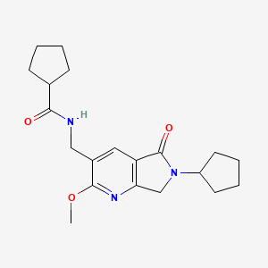 molecular formula C20H27N3O3 B5306384 N-[(6-cyclopentyl-2-methoxy-5-oxo-6,7-dihydro-5H-pyrrolo[3,4-b]pyridin-3-yl)methyl]cyclopentanecarboxamide 