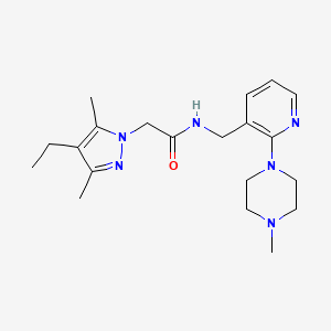 molecular formula C20H30N6O B5306395 2-(4-ethyl-3,5-dimethyl-1H-pyrazol-1-yl)-N-{[2-(4-methylpiperazin-1-yl)pyridin-3-yl]methyl}acetamide 