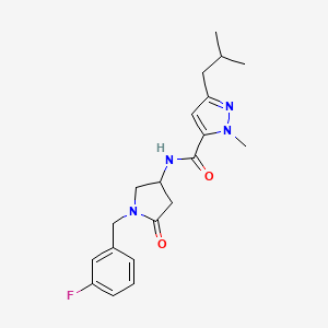 molecular formula C20H25FN4O2 B5306509 N-[1-(3-fluorobenzyl)-5-oxopyrrolidin-3-yl]-3-isobutyl-1-methyl-1H-pyrazole-5-carboxamide 