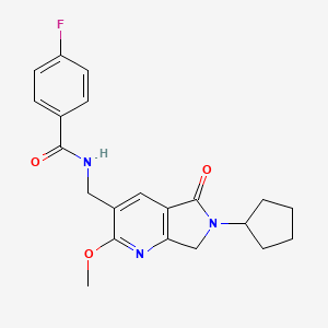 N-[(6-cyclopentyl-2-methoxy-5-oxo-6,7-dihydro-5H-pyrrolo[3,4-b]pyridin-3-yl)methyl]-4-fluorobenzamide