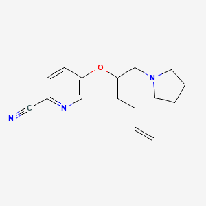 molecular formula C16H21N3O B5307171 5-{[1-(pyrrolidin-1-ylmethyl)pent-4-en-1-yl]oxy}pyridine-2-carbonitrile 