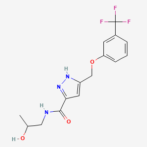 molecular formula C15H16F3N3O3 B5307187 N-(2-hydroxypropyl)-5-{[3-(trifluoromethyl)phenoxy]methyl}-1H-pyrazole-3-carboxamide 