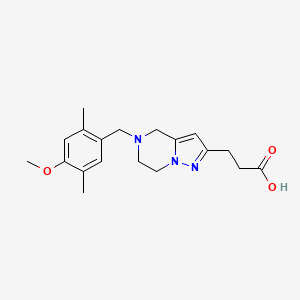 molecular formula C19H25N3O3 B5307409 3-[5-(4-methoxy-2,5-dimethylbenzyl)-4,5,6,7-tetrahydropyrazolo[1,5-a]pyrazin-2-yl]propanoic acid 