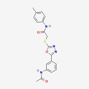 molecular formula C19H18N4O3S B5307501 2-({5-[3-(acetylamino)phenyl]-1,3,4-oxadiazol-2-yl}thio)-N-(4-methylphenyl)acetamide 