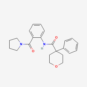 molecular formula C23H26N2O3 B5307626 4-phenyl-N-[2-(1-pyrrolidinylcarbonyl)phenyl]tetrahydro-2H-pyran-4-carboxamide 