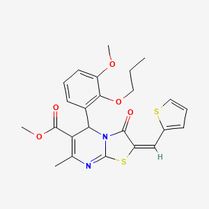 molecular formula C24H24N2O5S2 B5307647 methyl 5-(3-methoxy-2-propoxyphenyl)-7-methyl-3-oxo-2-(2-thienylmethylene)-2,3-dihydro-5H-[1,3]thiazolo[3,2-a]pyrimidine-6-carboxylate 