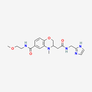 molecular formula C19H25N5O4 B5307822 3-{2-[(1H-imidazol-2-ylmethyl)amino]-2-oxoethyl}-N-(2-methoxyethyl)-4-methyl-3,4-dihydro-2H-1,4-benzoxazine-6-carboxamide 