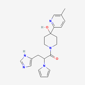 molecular formula C21H25N5O2 B5307858 1-[3-(1H-imidazol-4-yl)-2-(1H-pyrrol-1-yl)propanoyl]-4-(5-methylpyridin-2-yl)piperidin-4-ol 