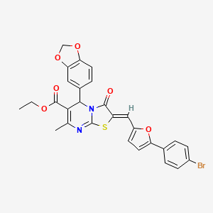 molecular formula C28H21BrN2O6S B5308043 ethyl 5-(1,3-benzodioxol-5-yl)-2-{[5-(4-bromophenyl)-2-furyl]methylene}-7-methyl-3-oxo-2,3-dihydro-5H-[1,3]thiazolo[3,2-a]pyrimidine-6-carboxylate 