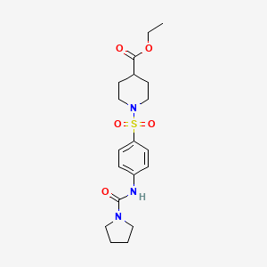 molecular formula C19H27N3O5S B5308121 ethyl 1-({4-[(1-pyrrolidinylcarbonyl)amino]phenyl}sulfonyl)-4-piperidinecarboxylate 