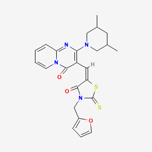 molecular formula C24H24N4O3S2 B5308417 2-(3,5-dimethyl-1-piperidinyl)-3-{[3-(2-furylmethyl)-4-oxo-2-thioxo-1,3-thiazolidin-5-ylidene]methyl}-4H-pyrido[1,2-a]pyrimidin-4-one 