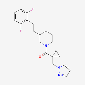 molecular formula C21H25F2N3O B5308508 3-[2-(2,6-difluorophenyl)ethyl]-1-{[1-(1H-pyrazol-1-ylmethyl)cyclopropyl]carbonyl}piperidine 